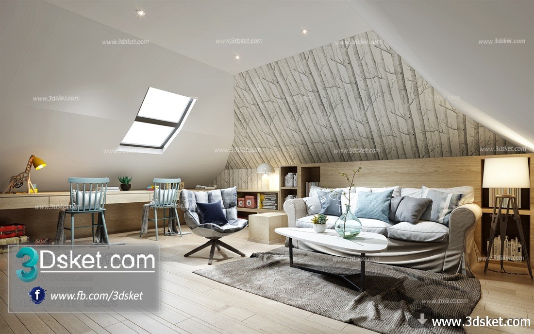 3D Interior Model Work Room M002 Scene 3dsmax