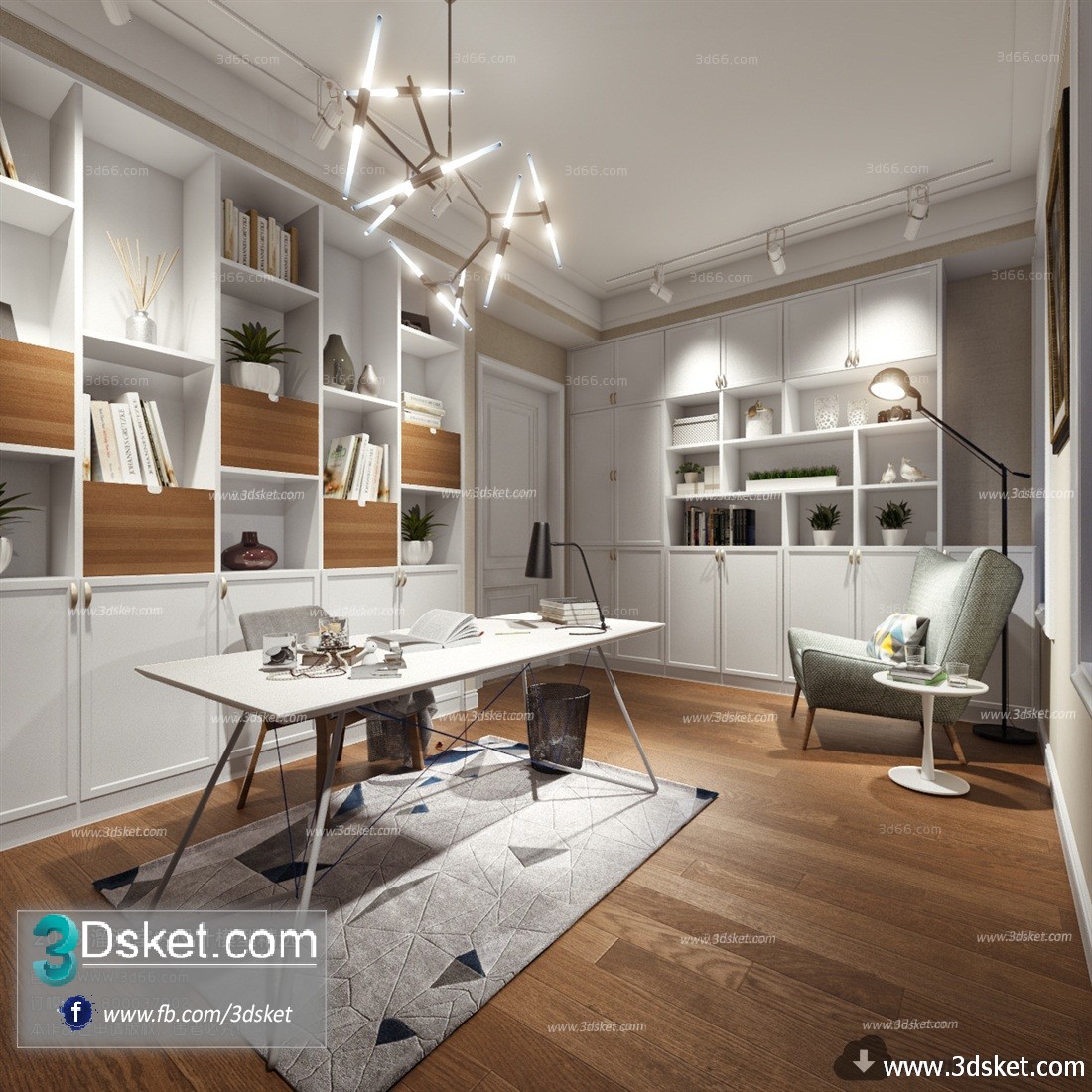 3D Interior Model Work Room M003 Scene 3dsmax - Download 3D Model Free