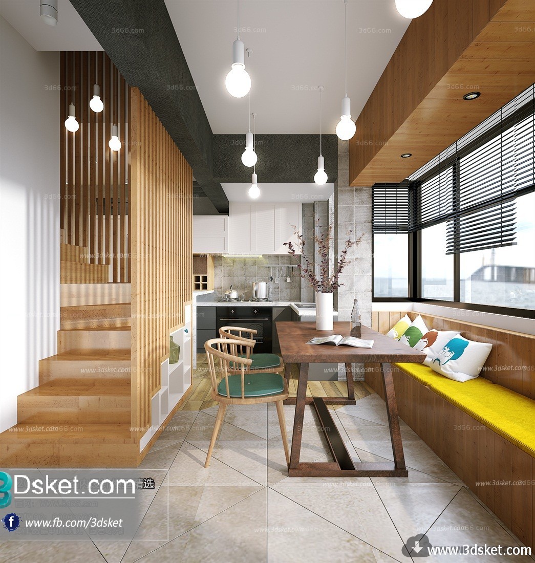 3D Interior Model Kitchen Room M005 Scene 3dsmax