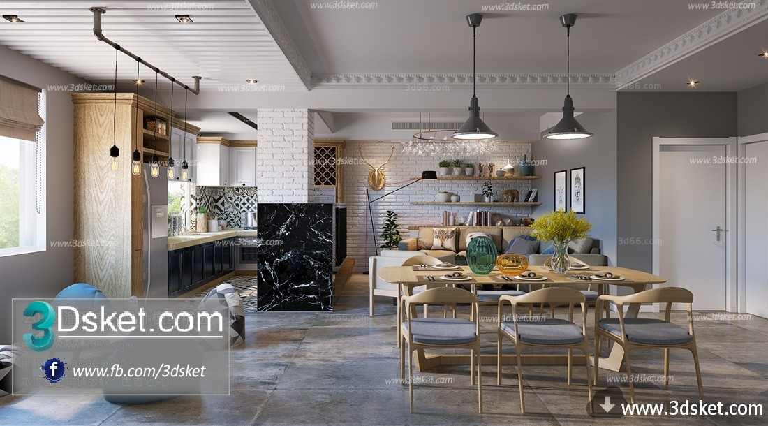 3D Interior Model Kitchen Room M007 Scene 3dsmax