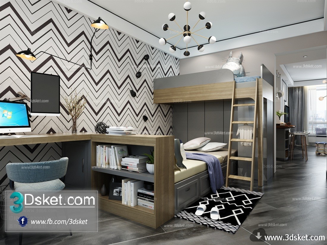 3D Interior Model BedRoom M008 Scene 3dsmax