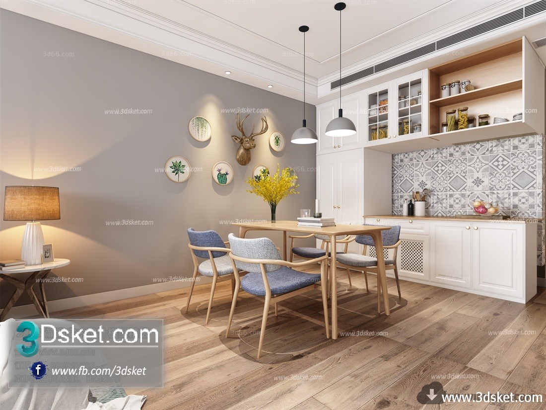 3D Interior Model Kitchen Room M012 Scene 3dsmax