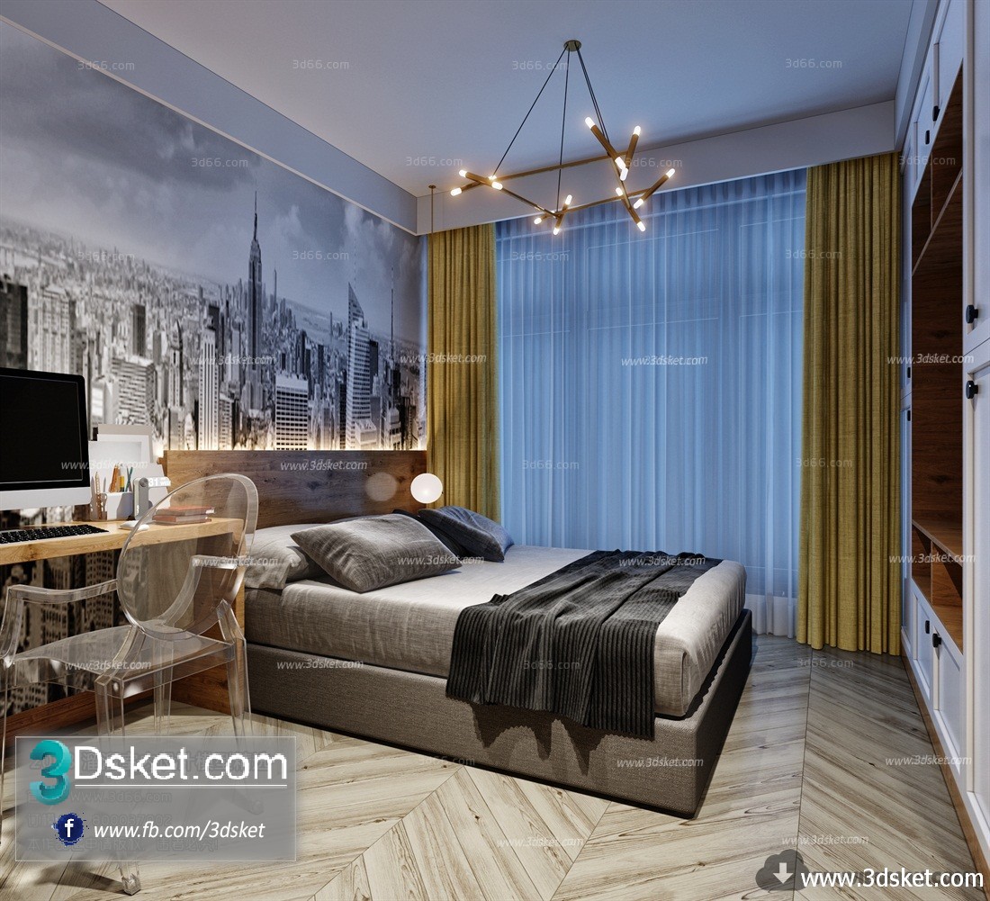 3D Interior Model BedRoom M014 Scene 3dsmax