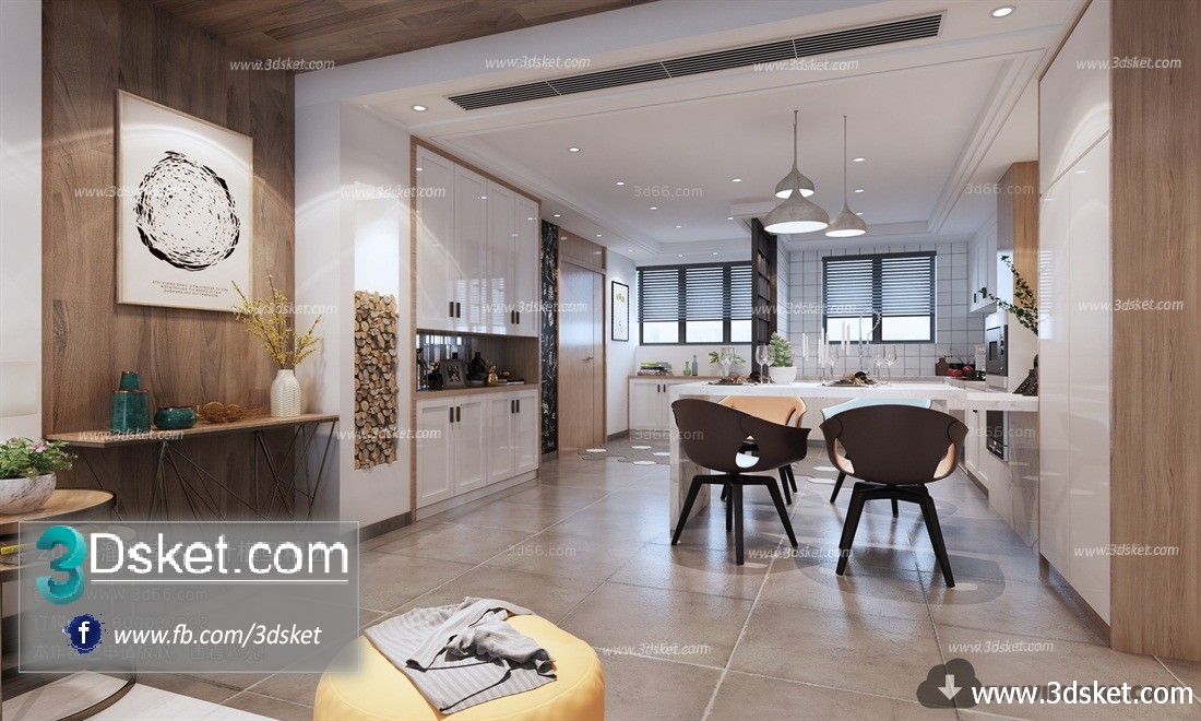 3D Interior Model Kitchen Room M014 Scene 3dsmax
