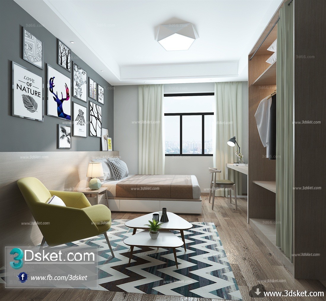 3D Interior Model BedRoom M015 Scene 3dsmax