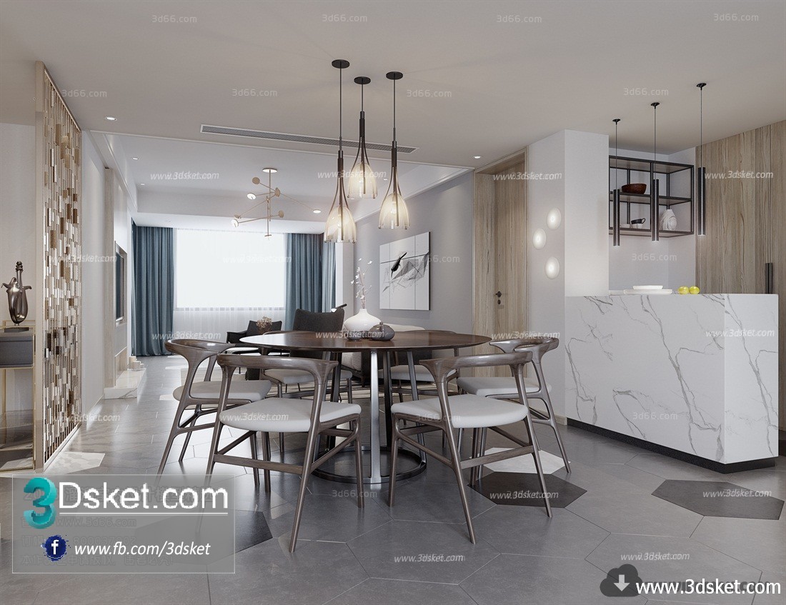 3D Interior Model Kitchen Room M017 Scene 3dsmax