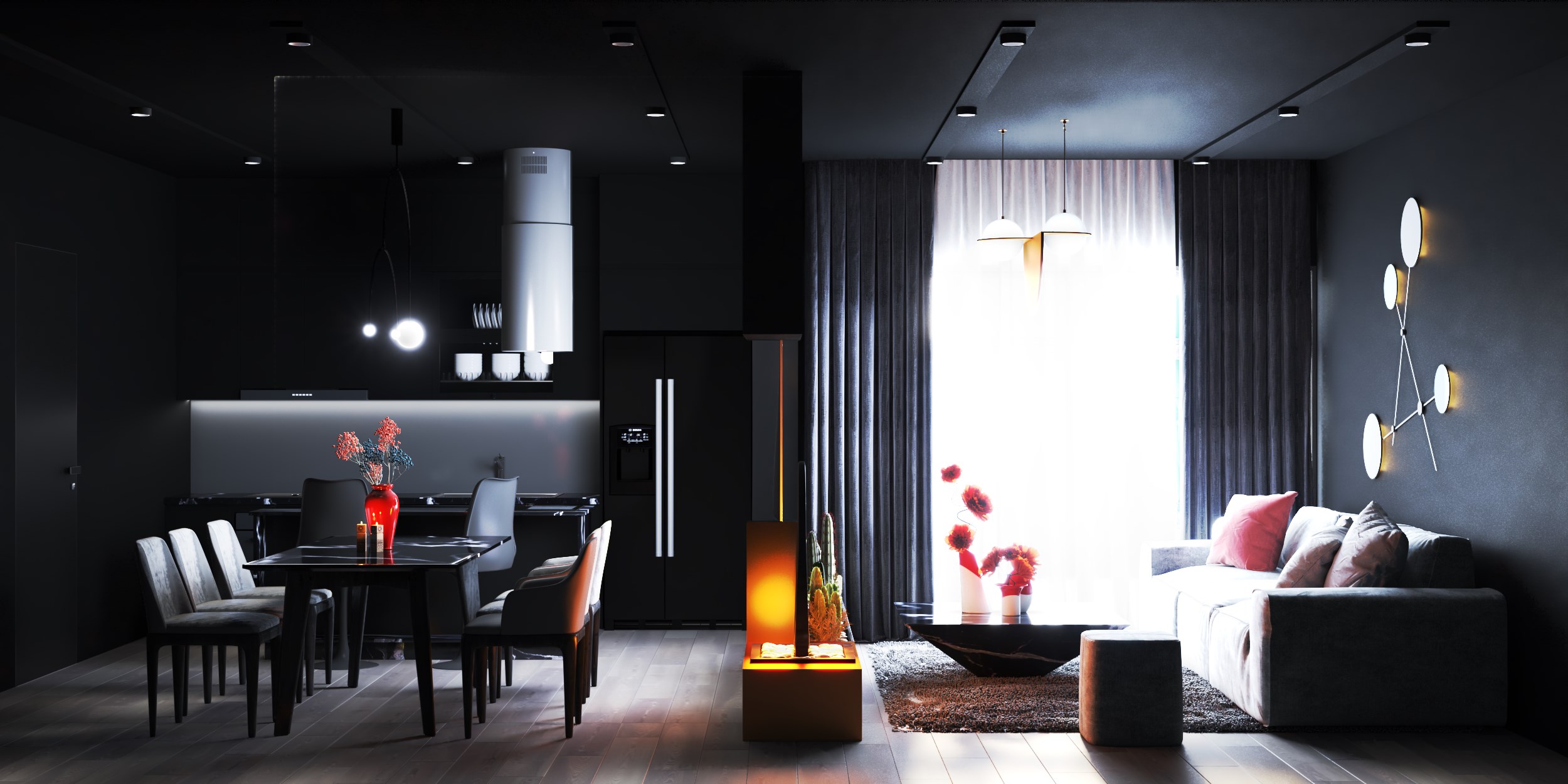 3D Interior Model Kitchen Living room 0238 Scene 3dsmax