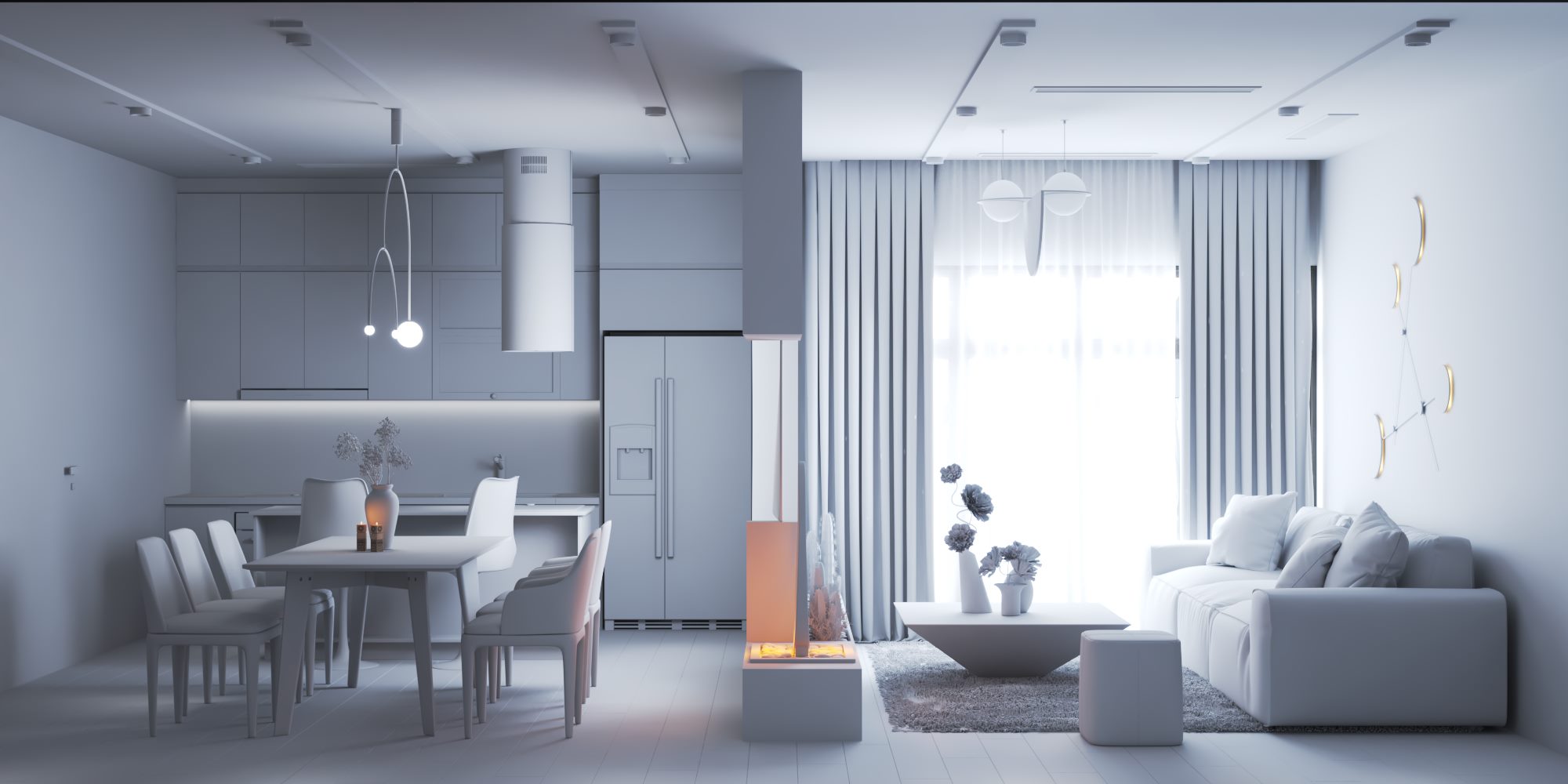 3D Interior Model Kitchen Living room 0238 Scene 3dsmax