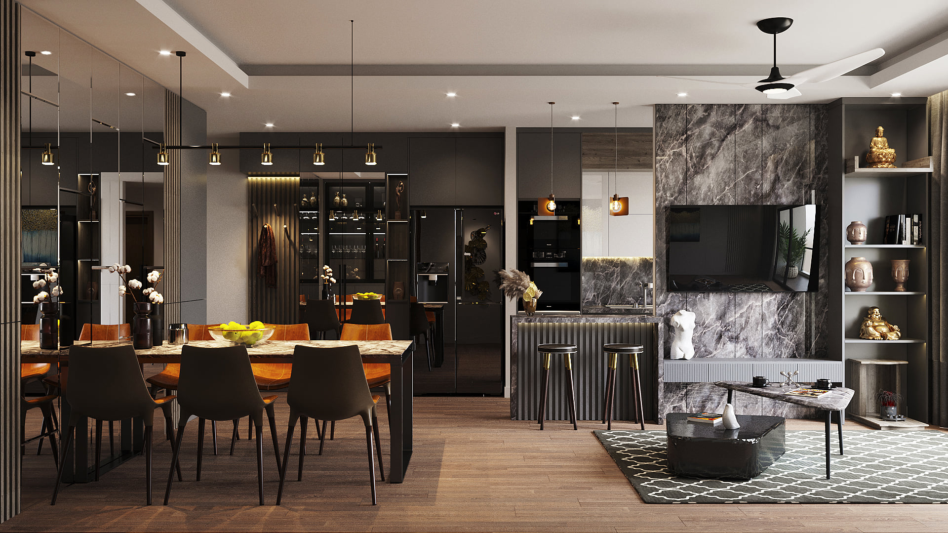 3D Interior Model Kitchen Living room 0246 Scene 3dsmax