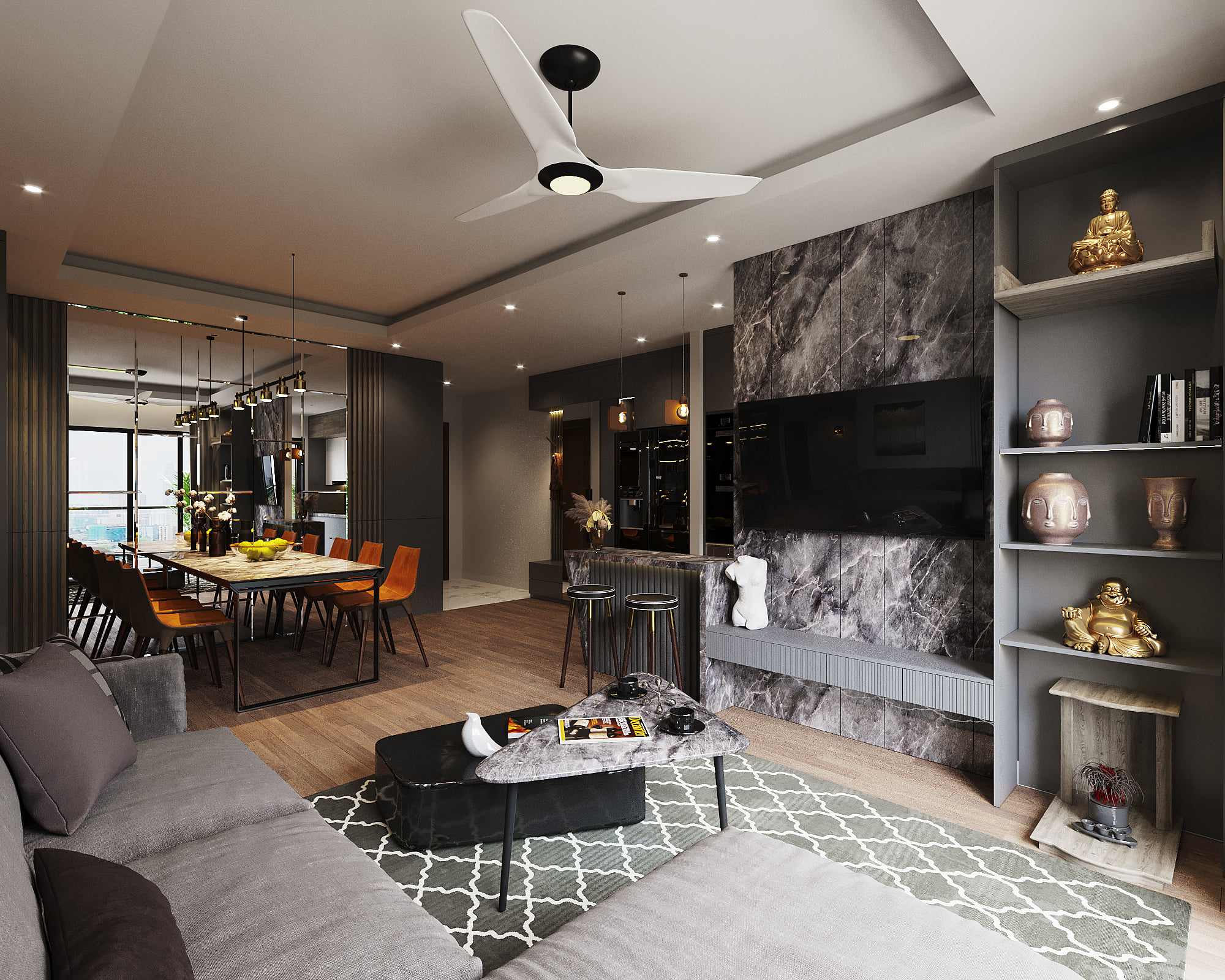 3D Interior Model Kitchen Living room 0246 Scene 3dsmax