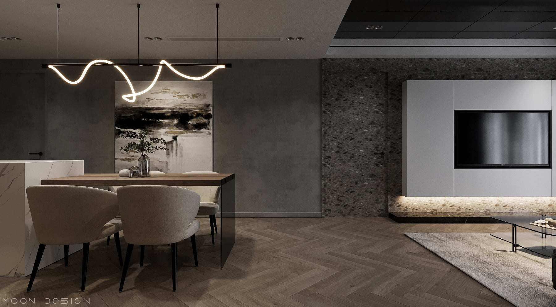 3D Interior Model Kitchen Living room 0264 Scene 3dsmax