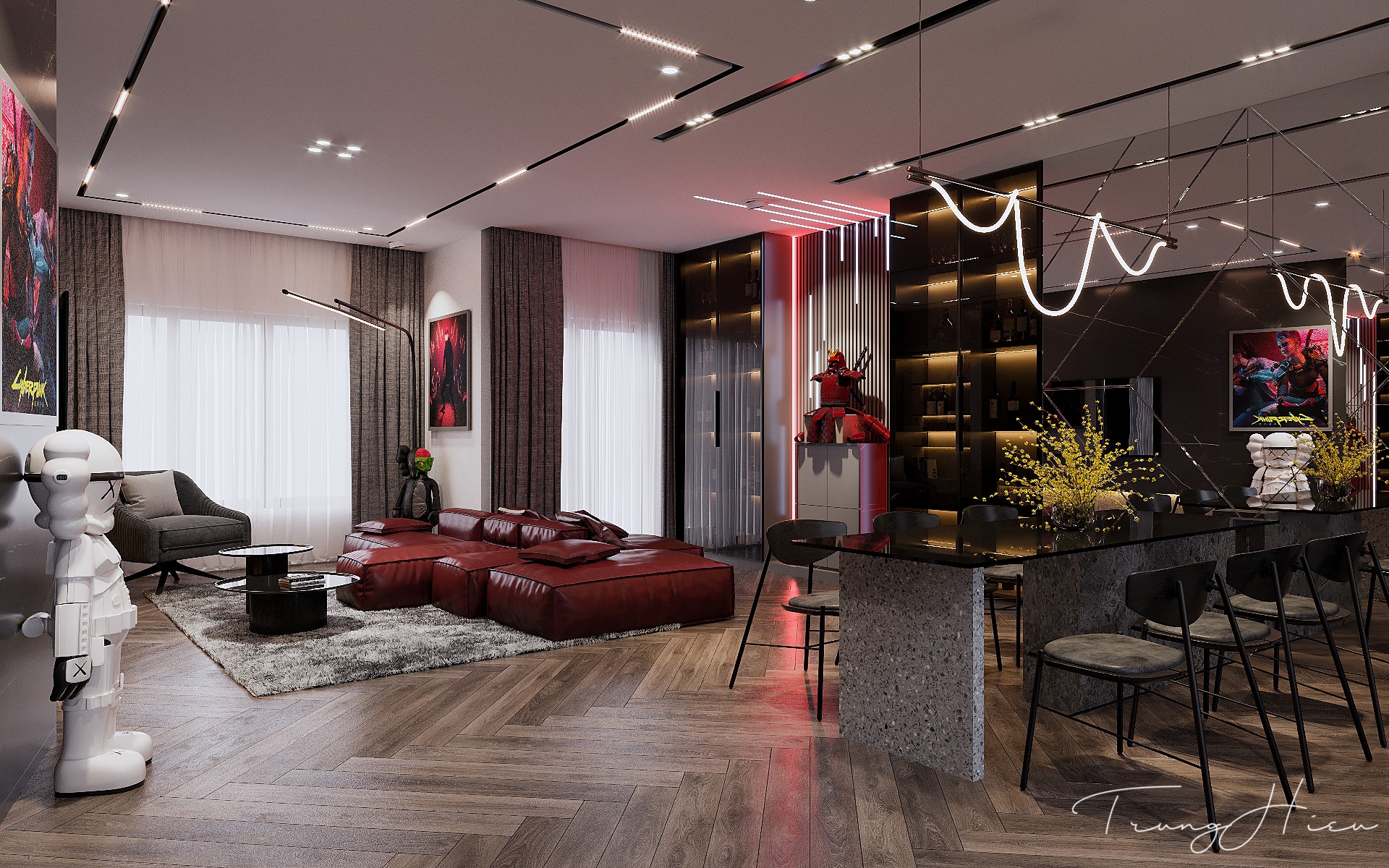 3D Interior Model Kitchen Living room 0266 Scene 3dsmax