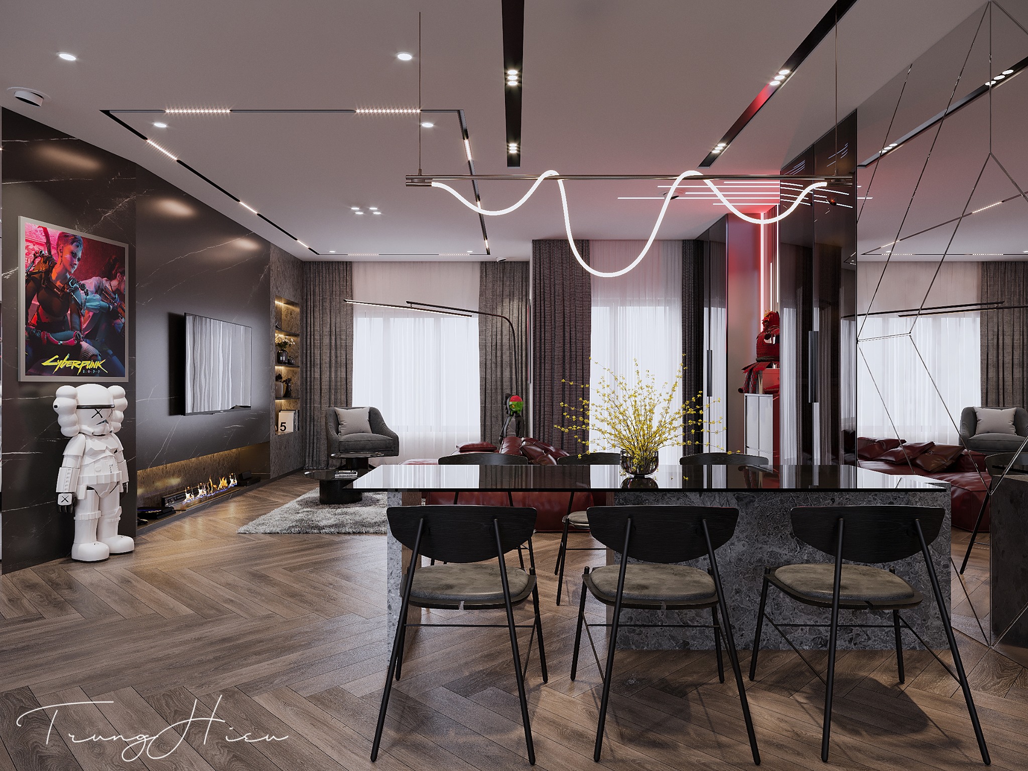 3D Interior Model Kitchen Living room 0266 Scene 3dsmax