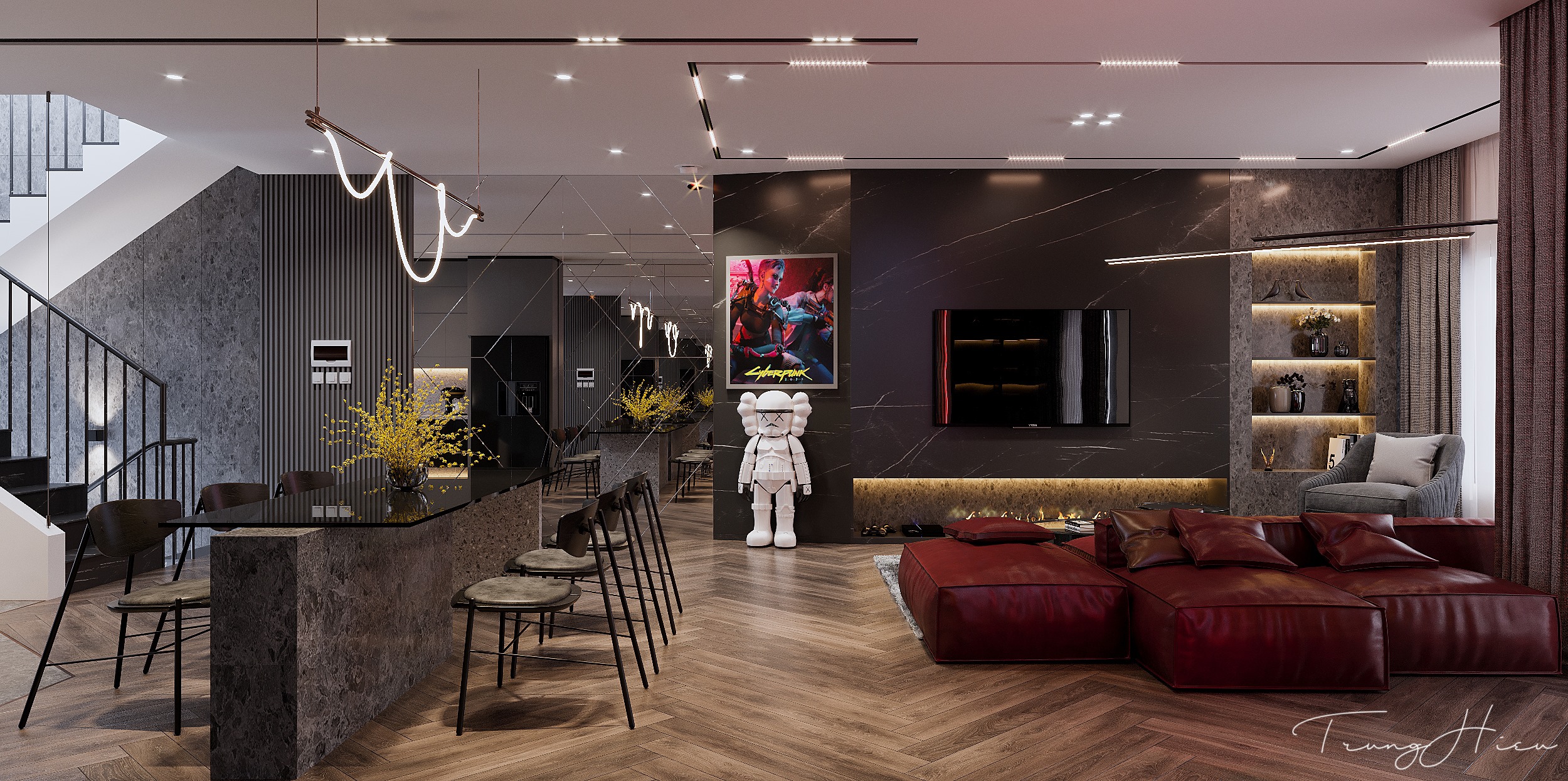 3D Interior Model Kitchen Living room 0266 Scene 3dsmax