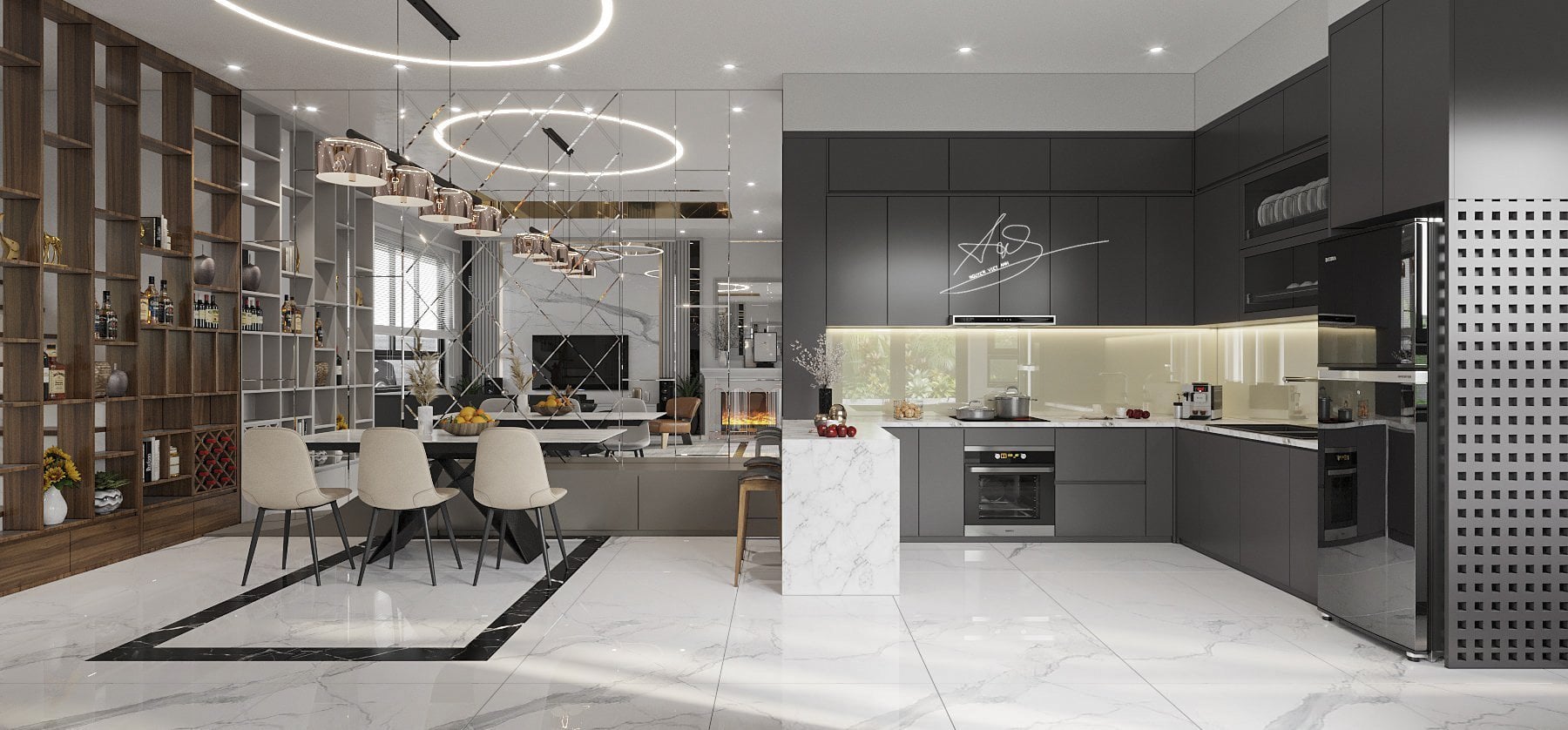 3D Interior Model Kitchen Living room 0276 Scene 3dsmax