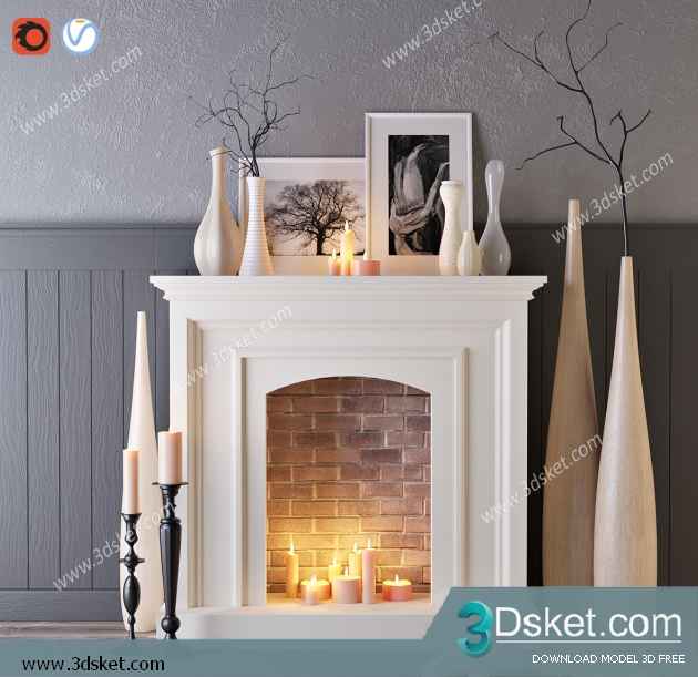 3D Model Fireplace Free Download 012