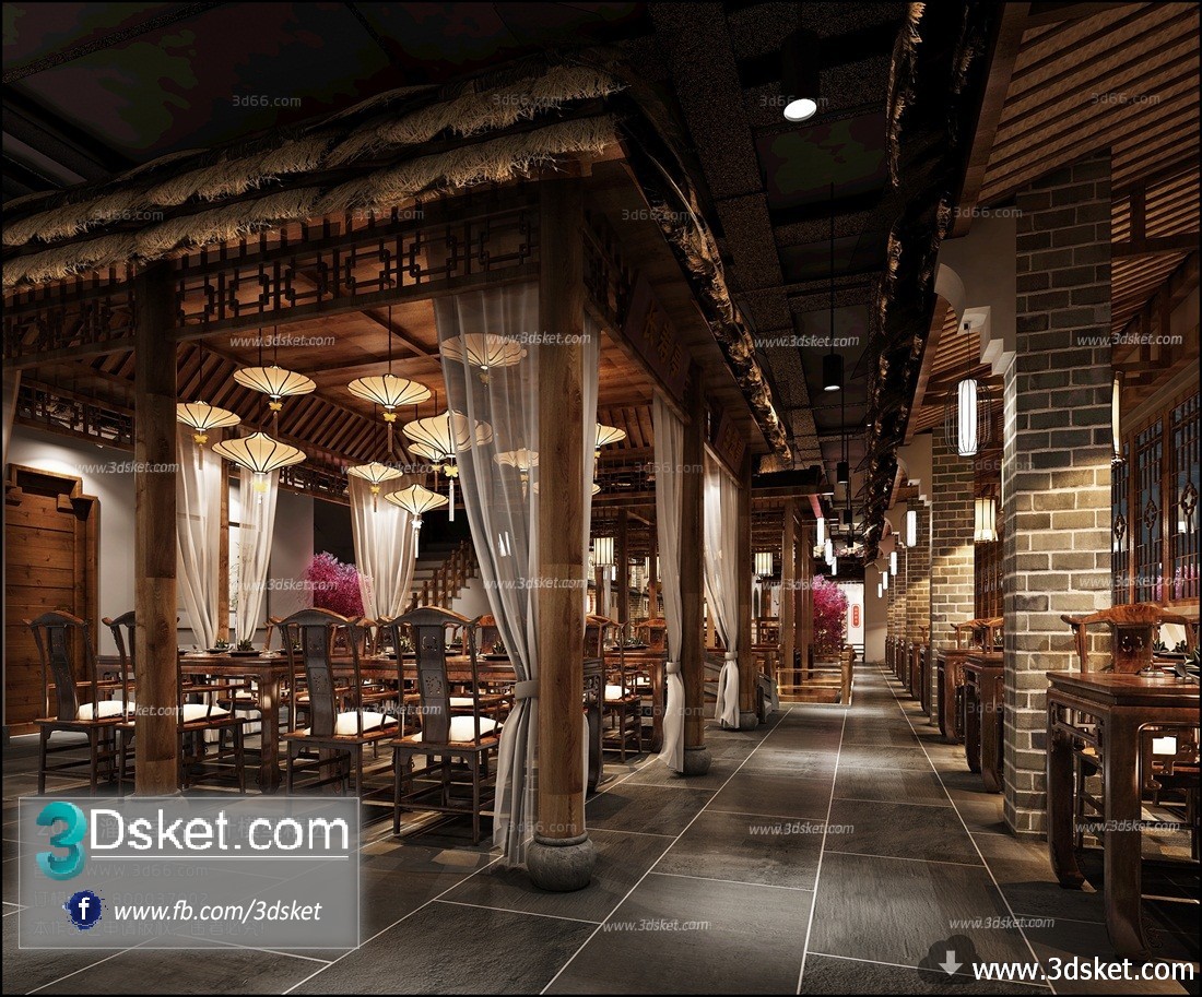 3D Interior Model Restaurant Coffee C001 Scene 3dsmax