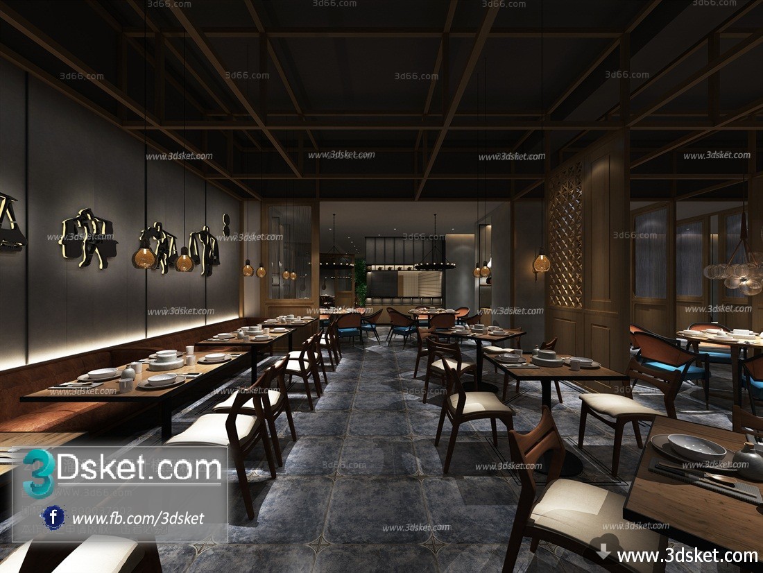 3D Interior Model Restaurant Coffee C003 Scene 3dsmax