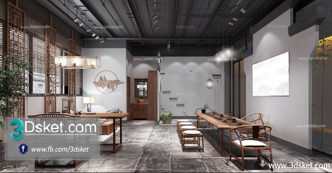 3D Interior Model Restaurant Coffee C005 Scene 3dsmax