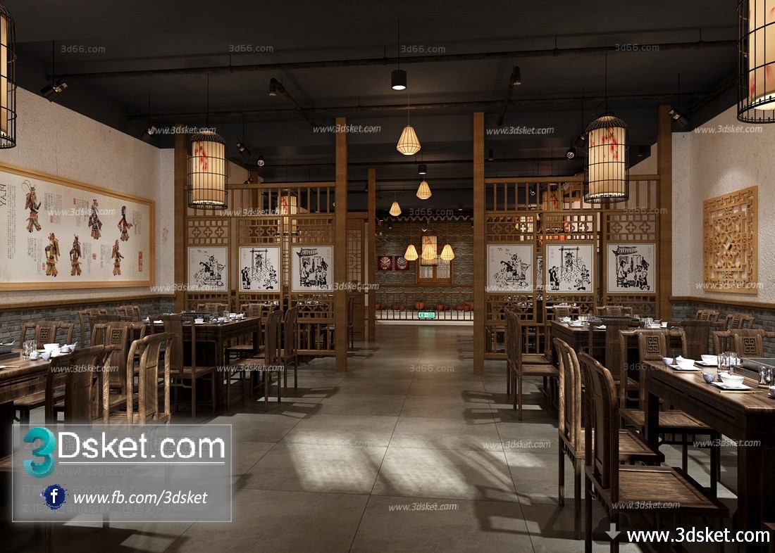 3D Interior Model Restaurant Coffee C006 Scene 3dsmax