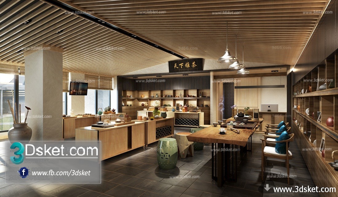 3D Interior Model Restaurant Coffee C015 Scene 3dsmax