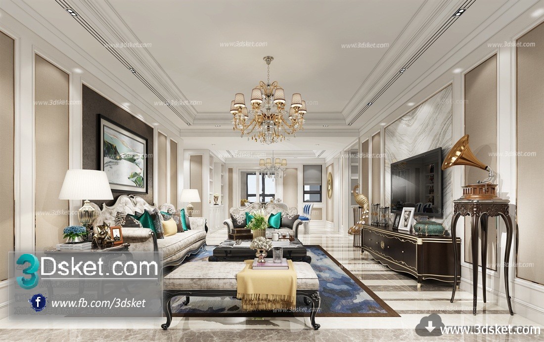 3D Interior Model Living room D001 Scene 3dsmax