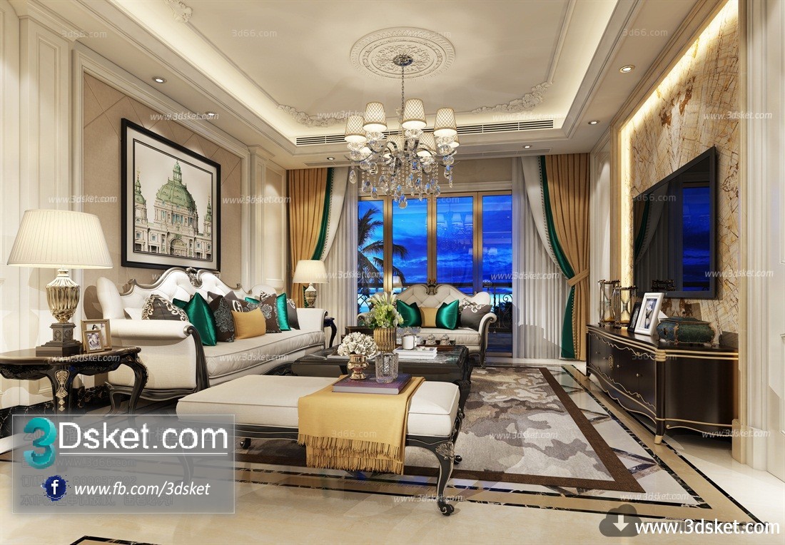 3D Interior Model Living room D002 Scene 3dsmax