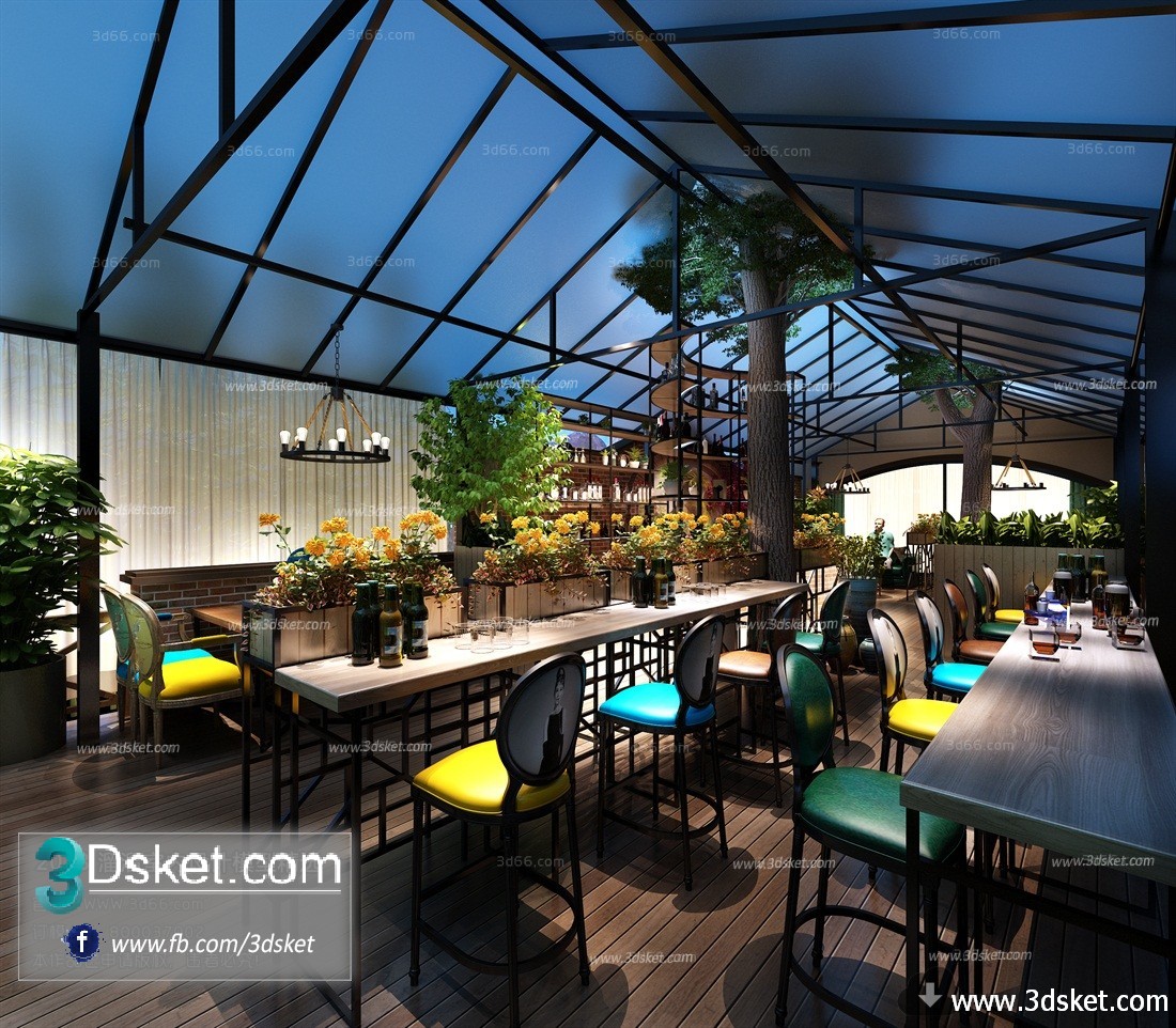 3D Interior Model Restaurant Coffee E001 Scene 3dsmax