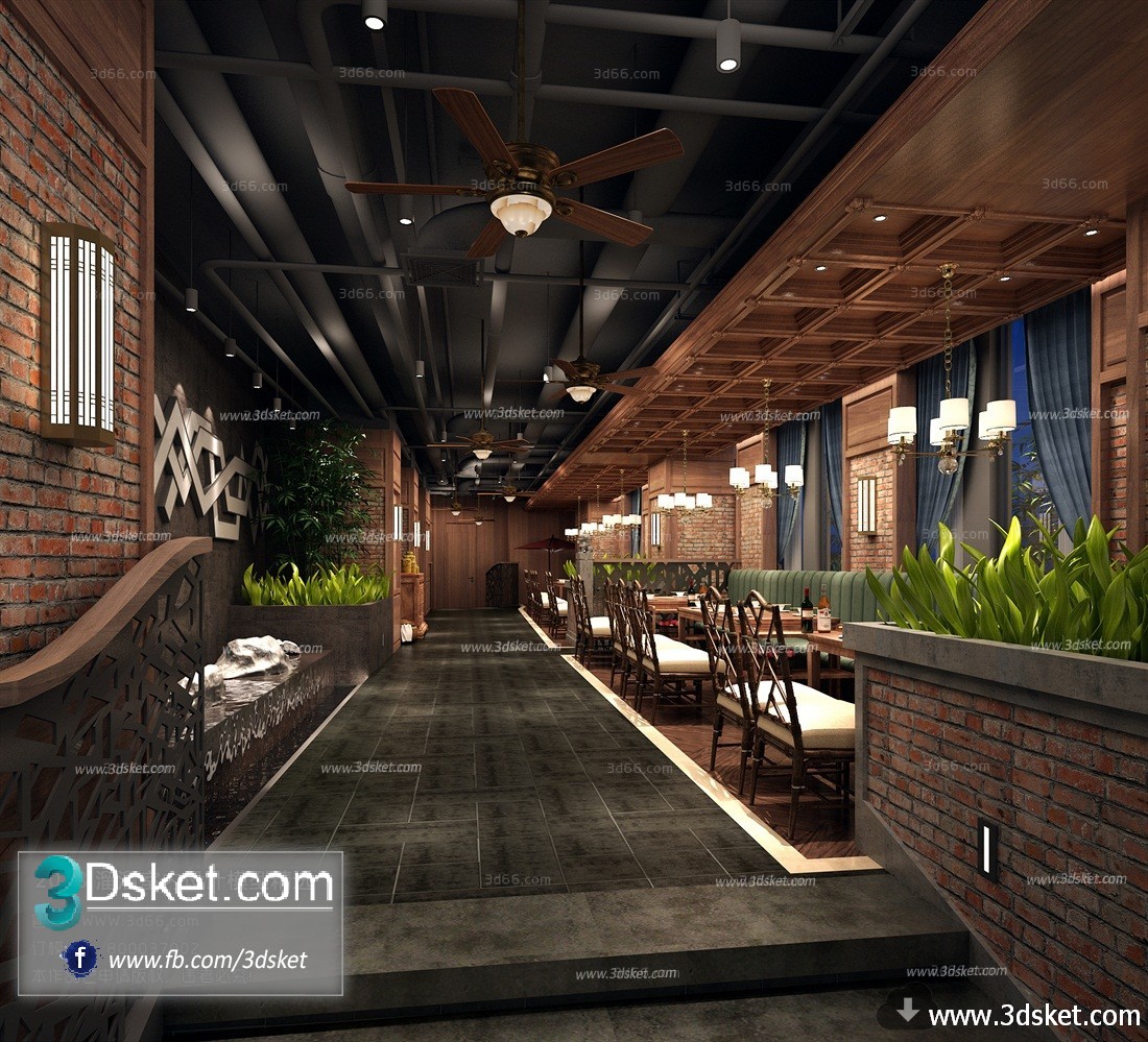 3D Interior Model Restaurant Coffee E002 Scene 3dsmax
