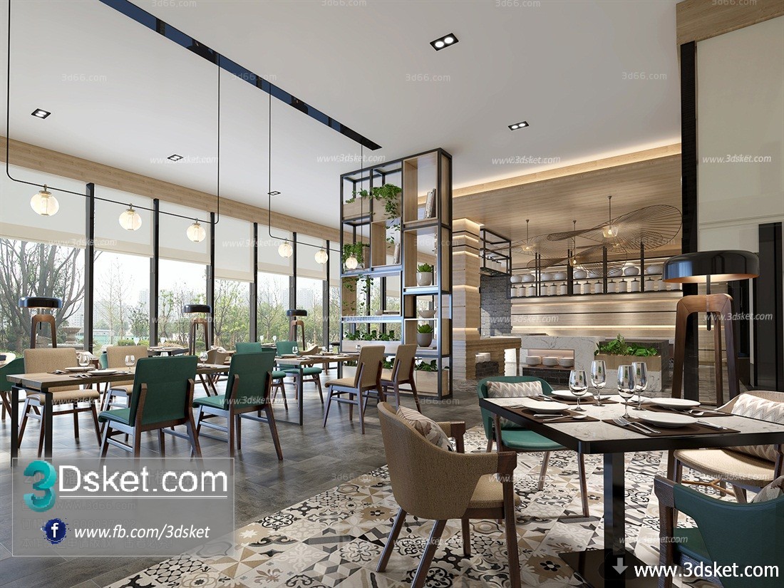 3D Interior Model Restaurant Coffee F002 Scene 3dsmax