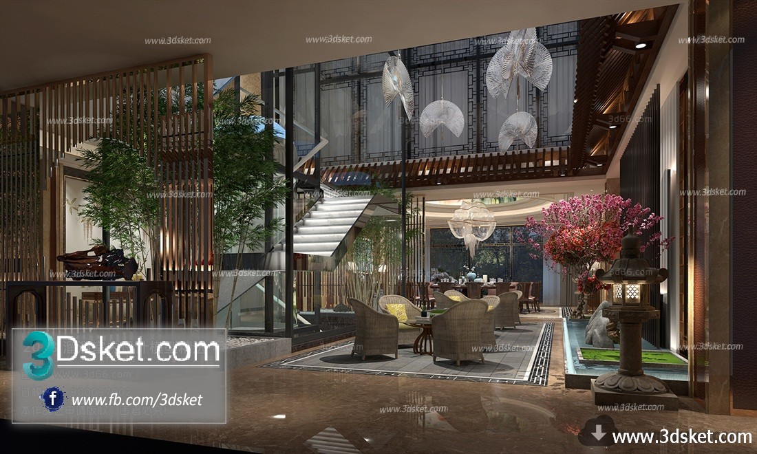 3D Interior Model Restaurant Coffee F003 Scene 3dsmax