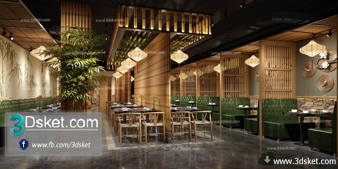 3D Interior Model Restaurant Coffee F005 Scene 3dsmax