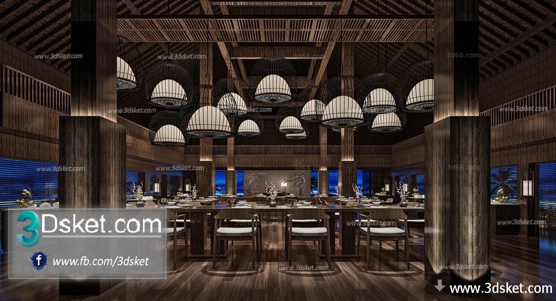 3D Interior Model Restaurant Coffee F007 Scene 3dsmax