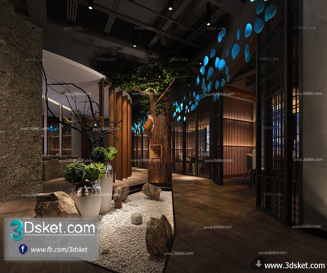 3D Interior Model Restaurant Coffee F008 Scene 3dsmax