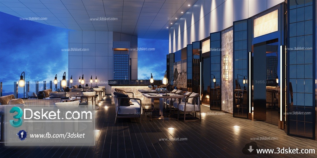 3D Interior Model Restaurant Coffee F010 Scene 3dsmax