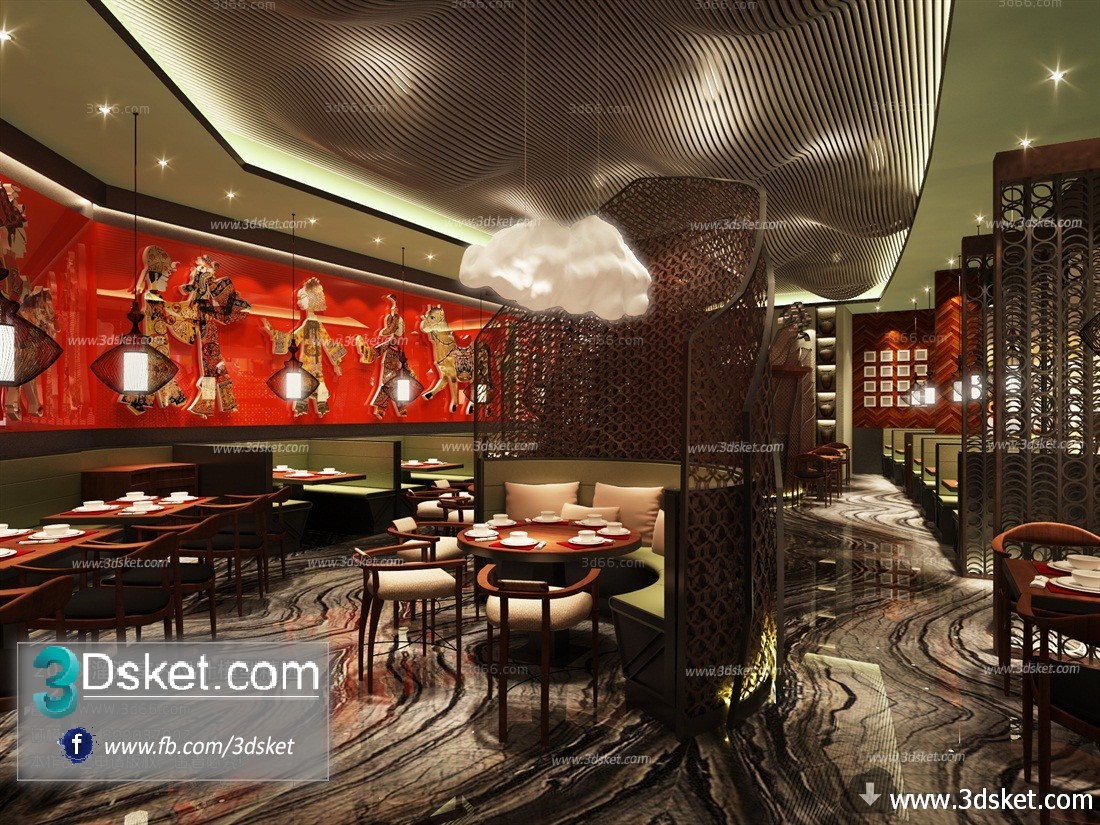 3D Interior Model Restaurant Coffee F011 Scene 3dsmax