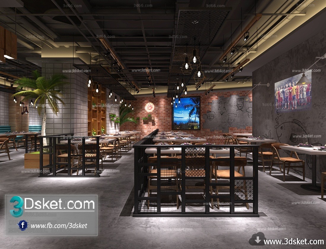 3D Interior Model Restaurant Coffee H001 Scene 3dsmax