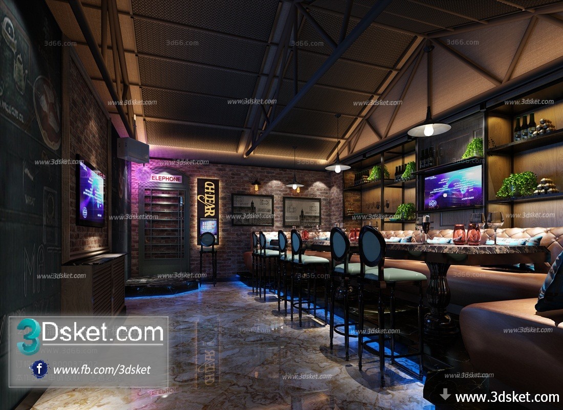 3D Interior Model Bar Room 022 Scene 3dsmax - Download 3D Model Free ...