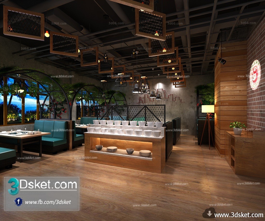 3D Interior Model Restaurant Coffee H002 Scene 3dsmax