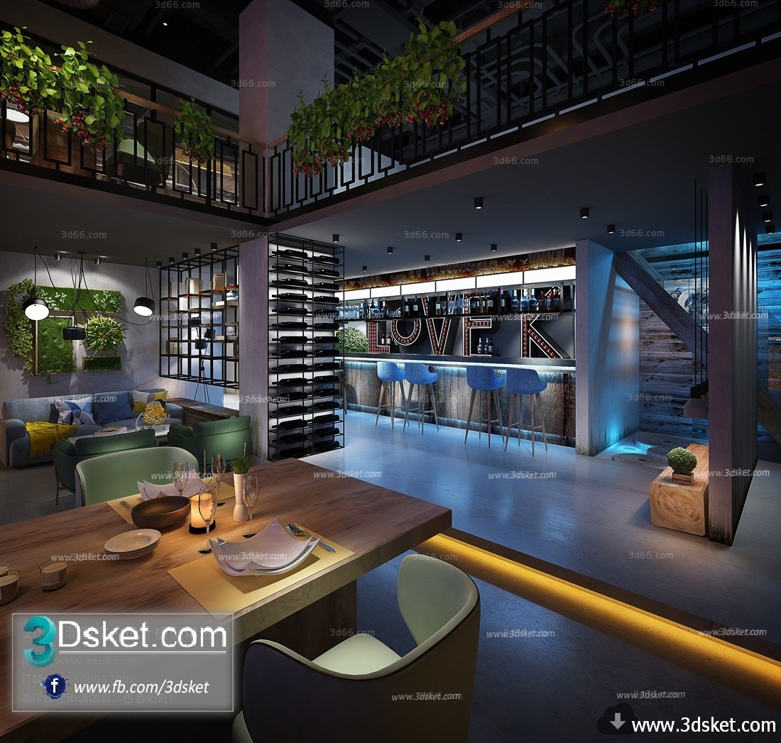 3D Interior Model Bar Room 023 Scene 3dsmax
