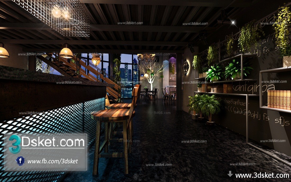 3D Interior Model Restaurant Coffee H003 Scene 3dsmax