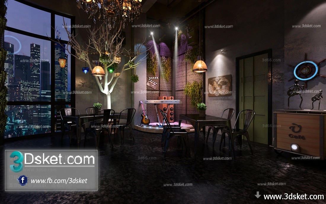 3D Interior Model Restaurant Coffee H004 Scene 3dsmax