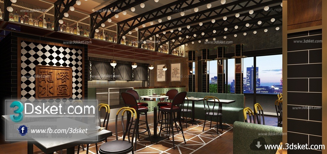 3D Interior Model Restaurant Coffee H005 Scene 3dsmax