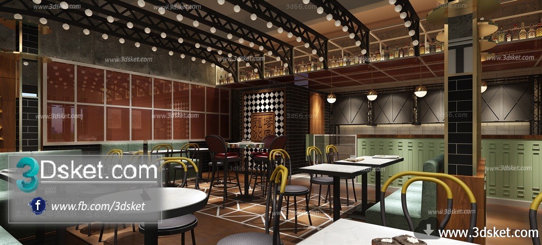3D Interior Model Restaurant Coffee H005 Scene 3dsmax