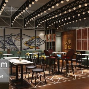 3D Interior Model Restaurant Coffee H005 Scene 3dsmax
