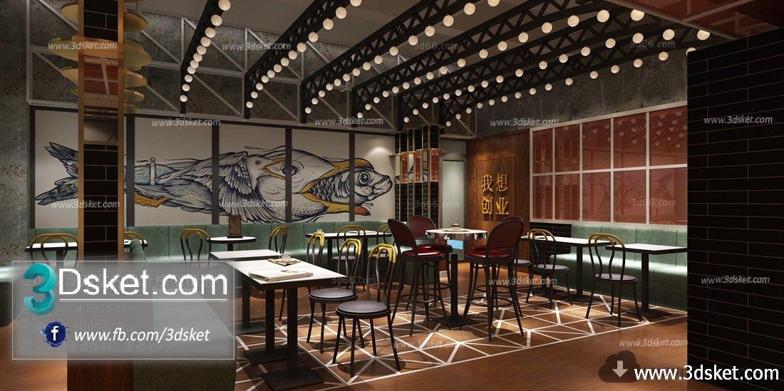 3D Interior Model Restaurant Coffee H005 Scene 3dsmax