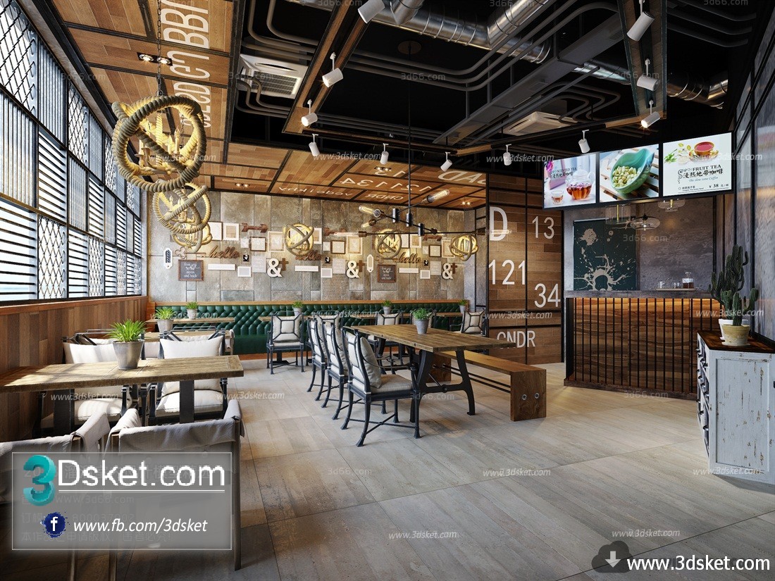 3D Interior Model Restaurant Coffee H007 Scene 3dsmax