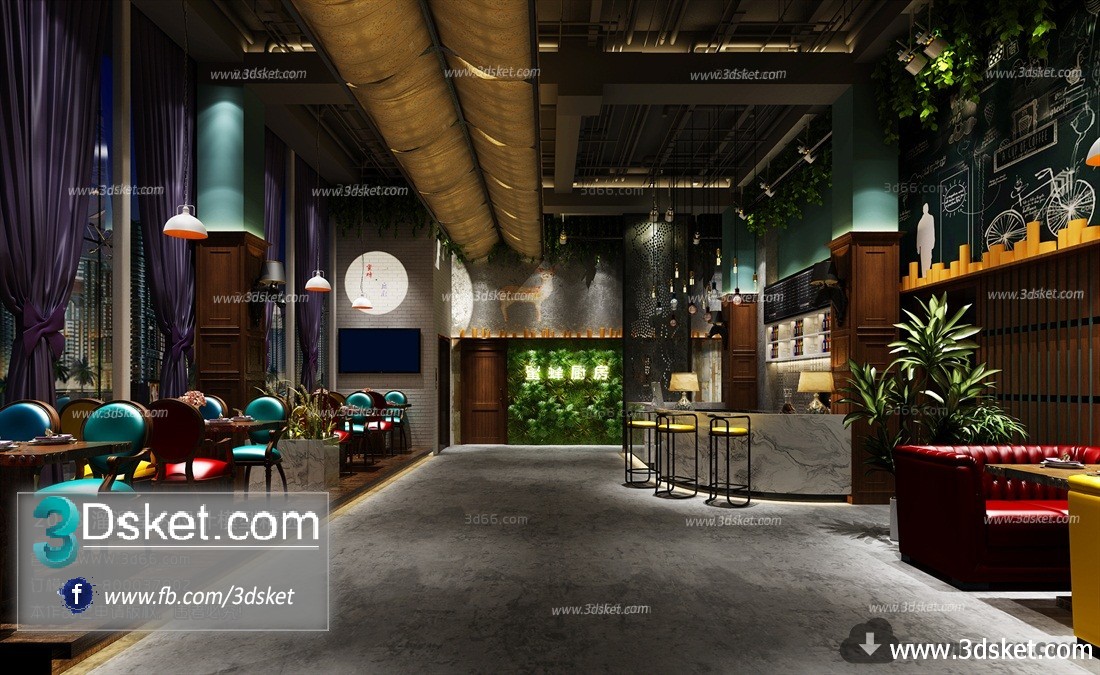 3D Interior Model Restaurant Coffee H008 Scene 3dsmax
