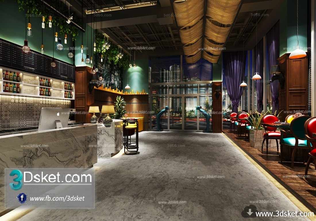 3D Interior Model Restaurant Coffee H008 Scene 3dsmax