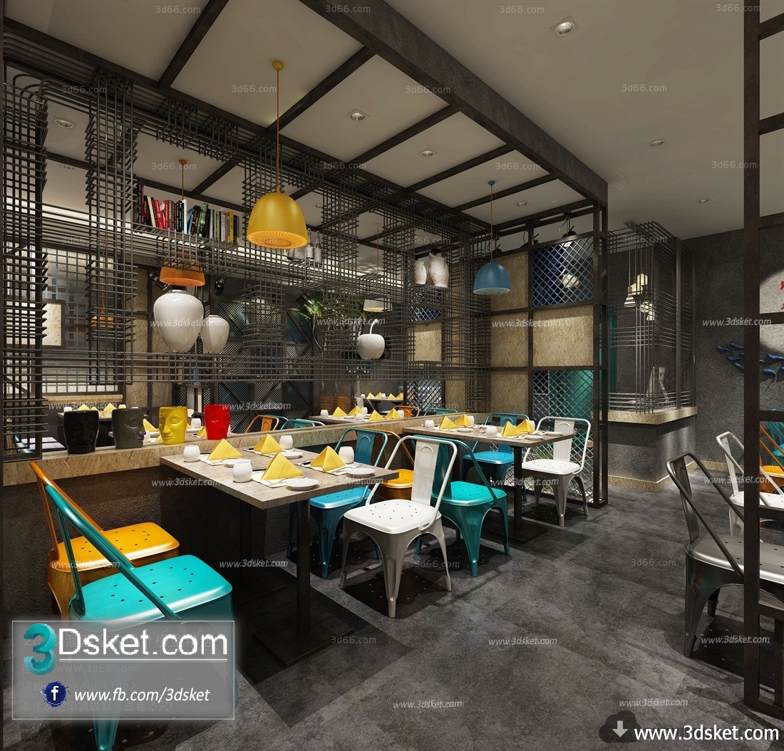 3D Interior Model Restaurant Coffee H009 Scene 3dsmax